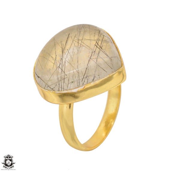 Size 9.5 - Size 11 Tourmalated Quartz Ring Meditation Ring 24k Gold Ring Gpr1497