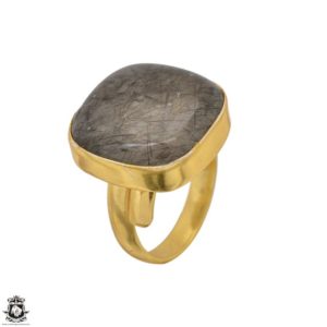Shop Tourmalinated Quartz Rings! Size 9.5 – Size 11 Adjustable Tourmalated Quartz 24K Gold Plated Ring GPR1508 | Natural genuine Tourmalinated Quartz rings, simple unique handcrafted gemstone rings. #rings #jewelry #shopping #gift #handmade #fashion #style #affiliate #ad