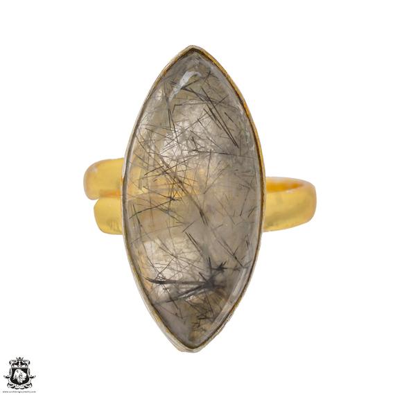 Tourmalated Quartz Ring Meditation Ring 24k Gold Ring Gpr1509