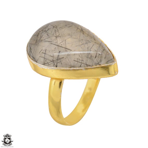 Size 9.5 - Size 11 Tourmalated Quartz Ring Meditation Ring 24k Gold Ring Gpr1500