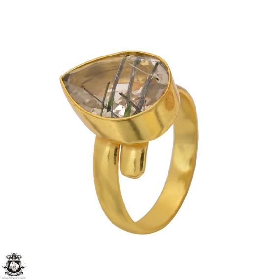 Size 9.5 - Size 11 Tourmalated Quartz Ring Meditation Ring 24k Gold Ring Gpr1555