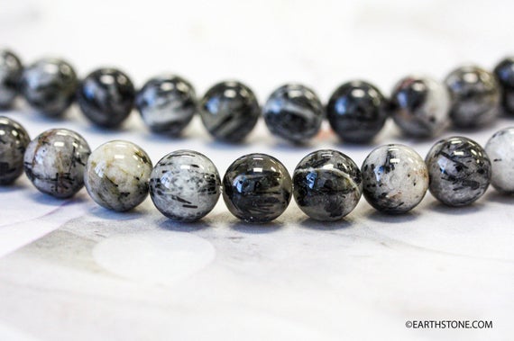 M/ Tourmalinated Quartz 12mm/ 10mm Smooth Round Beads 15" Strand Natural Quartz Gemstone Beads For Jewelry Making