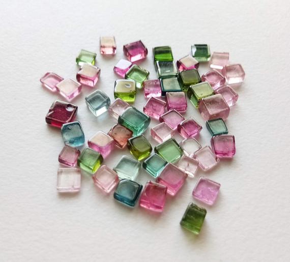 3-4mm Multi Tourmaline Plain Square Cabochons, Natural Multi Tourmaline Square Flat Back Loose Gemstones (5pcs To 10pcs Options)- Pksg119