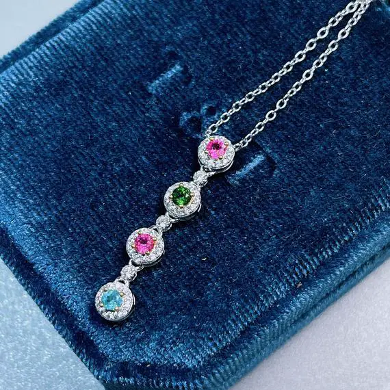 Dainty Tourmaline Necklace, Colorful Multi Stones Pendant Necklace, Handmade Necklace, 925 Sterling Silver Necklace, Jewelry, Gift For Her