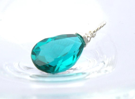 Paraiba Teal Tourmaline Gemstone Drop Dangle Pendant Solid Sterling Silver , October Birthstone , 8th Anniversary , From Canada