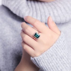 Tourmaline Engagement Ring Women Rose Gold | Antique Emerald cut Bridal Jewelry | Delicate Halo Moissanite Ring | Anniversary Gift for Her | Natural genuine Tourmaline rings, simple unique alternative gemstone engagement rings. #rings #jewelry #bridal #wedding #jewelryaccessories #engagementrings #weddingideas #affiliate #ad
