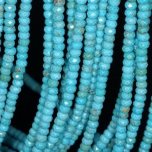 Shop Turquoise Beads! 4x3mm Turquoise Gemstone Blue Faceted Rondelle Loose Beads 14.5 inch Full Strand (80001707-119) | Natural genuine beads Turquoise beads for beading and jewelry making.  #jewelry #beads #beadedjewelry #diyjewelry #jewelrymaking #beadstore #beading #affiliate #ad