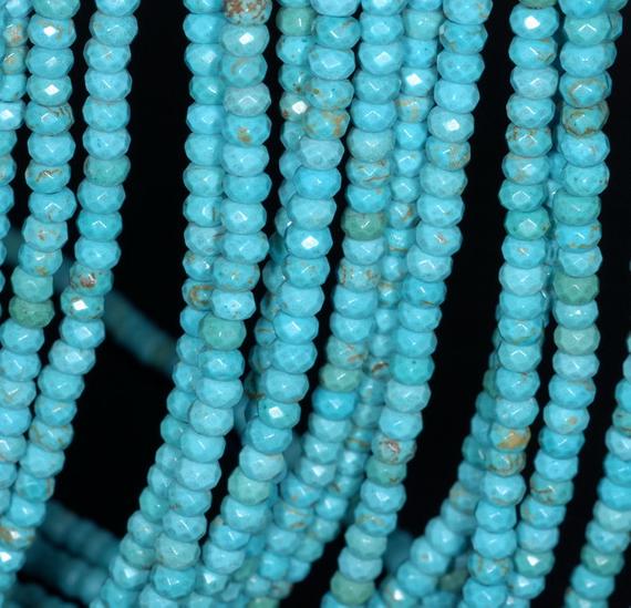 4x3mm Turquoise Gemstone Blue Faceted Rondelle Loose Beads 14.5 Inch Full Strand (80001707-119)