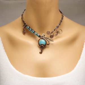 Shop Turquoise Necklaces! Turquoise Necklace, Turquoise Choker, Blue Gemstone Crystal Necklace, Turquoise Jewelry, Open Necklace, Copper Wire Wrapped Necklace | Natural genuine Turquoise necklaces. Buy crystal jewelry, handmade handcrafted artisan jewelry for women.  Unique handmade gift ideas. #jewelry #beadednecklaces #beadedjewelry #gift #shopping #handmadejewelry #fashion #style #product #necklaces #affiliate #ad