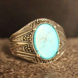 Shop Turquoise Rings! Sterling Silver 925 Turquoise Handmade Ring, Ottoman Style Ring, Silver 925 Men's Ring, Gift for Him, Silver Ring, Ottoman Style Ring | Natural genuine Turquoise rings, simple unique handcrafted gemstone rings. #rings #jewelry #shopping #gift #handmade #fashion #style #affiliate #ad