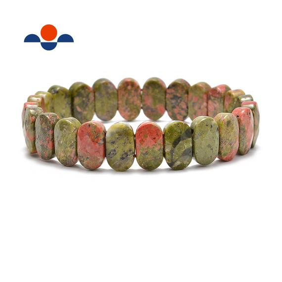 Unakite Faceted Oval Double Drilled Bracelet Size 8x14mm 7.5" Length