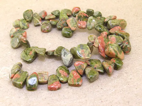 One Full Strand--nugget Green Flower Unakite Beads ---18mmx10mm --about 52pieces ----- Gemstone Beads--- 15.5" In Length
