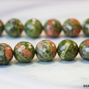 Shop Unakite Faceted Beads! L/ Unakite 14mm/ 16mm/ 18mm Faceted Round Beads 15.5" strand Natural green and orange color unique pattern gemstone beads For jewelry making | Natural genuine faceted Unakite beads for beading and jewelry making.  #jewelry #beads #beadedjewelry #diyjewelry #jewelrymaking #beadstore #beading #affiliate #ad