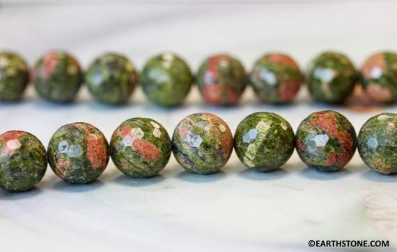 L/ Unakite 14mm/ 16mm/ 18mm Faceted Round Beads 15.5" Strand Natural Green And Orange Color Unique Pattern Gemstone Beads For Jewelry Making