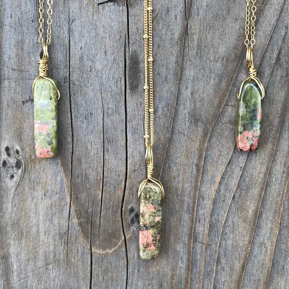 Unakite / Unakite Pendant / Unakite Necklace / Dainty Unakite Crystal / Unakite Jewelry / Chakra Jewelry / Gold Filled