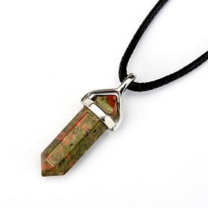 Shop Unakite Pendants! Unakite Pendulum Pendant Healing Point 40x8mm Silver Leather Cord | Natural genuine Unakite pendants. Buy crystal jewelry, handmade handcrafted artisan jewelry for women.  Unique handmade gift ideas. #jewelry #beadedpendants #beadedjewelry #gift #shopping #handmadejewelry #fashion #style #product #pendants #affiliate #ad