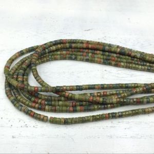 Unakite Heishi Beads Rondelle Beads Tyre Spacer Beads 4x2mm Natural Green&Pink Gemstone Rondelles Beading Jewelry Supplies 15.5"/Full Strand | Natural genuine rondelle Unakite beads for beading and jewelry making.  #jewelry #beads #beadedjewelry #diyjewelry #jewelrymaking #beadstore #beading #affiliate #ad
