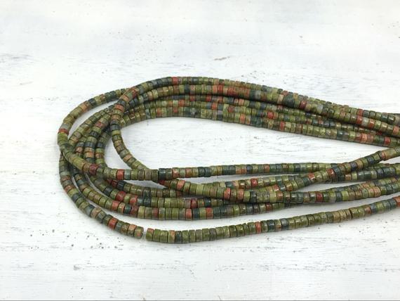 Unakite Heishi Beads Rondelle Beads Tyre Spacer Beads 4x2mm Natural Green&pink Gemstone Rondelles Beading Jewelry Supplies 15.5"/full Strand