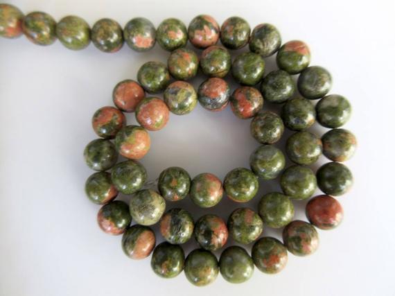 Unakite Large Hole Gemstone Beads, 8mm Unakite Smooth Round Beads, Drill Size 1mm, 15 Inch Strand, Gds542