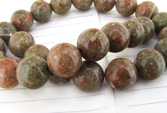 One Full Strand--round Unakite Beads ---14mm --about 26pieces ----- Gemstone Beads--- 15" In Length