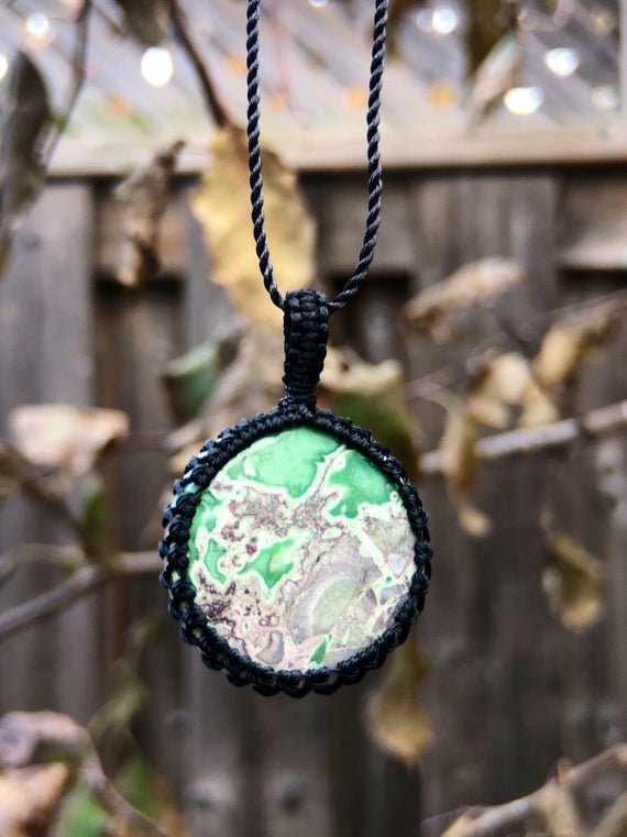 Variscite Pendant Necklace For Women, Variscite Jewelry Necklace Men, Healing Stones And Crystals, Macrame Necklace For Men, Macrame Choker
