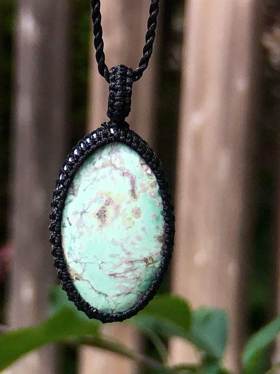 Variscite Pendant Necklace For Women, Variscite Jewelry Necklace Men, Healing Stones And Crystals, Macrame Necklace For Men, Macrame Choker