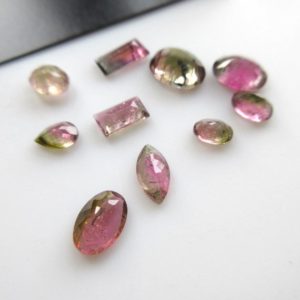 Shop Watermelon Tourmaline Beads! Set Of 10 Pieces 6mm To 9mm Rare Watermelon Tourmaline Faceted Cabochons, Pink Green Bi Color Tourmaline Cabochon, GDS1192 | Natural genuine faceted Watermelon Tourmaline beads for beading and jewelry making.  #jewelry #beads #beadedjewelry #diyjewelry #jewelrymaking #beadstore #beading #affiliate #ad