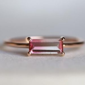 Shop Watermelon Tourmaline Jewelry! Watermelon tourmaline ring/ Bicolor tourmaline gold ring/ Tourmaline baguette stacking ring/ Gold stacking ring/ tourmaline/ Gift for her | Natural genuine Watermelon Tourmaline jewelry. Buy crystal jewelry, handmade handcrafted artisan jewelry for women.  Unique handmade gift ideas. #jewelry #beadedjewelry #beadedjewelry #gift #shopping #handmadejewelry #fashion #style #product #jewelry #affiliate #ad