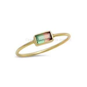 Shop Watermelon Tourmaline Jewelry! Real Baguette Rainbow Tourmaline Gemstone Stackable Ring Solid 14K Yellow Gold Handmade Minimal Anniversary, Birthday,Christmas Gift Jewelry | Natural genuine Watermelon Tourmaline jewelry. Buy crystal jewelry, handmade handcrafted artisan jewelry for women.  Unique handmade gift ideas. #jewelry #beadedjewelry #beadedjewelry #gift #shopping #handmadejewelry #fashion #style #product #jewelry #affiliate #ad