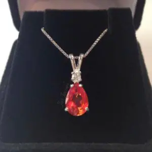 Shop White Sapphire Jewelry! 1.5ct Pear Cut Orange Padparadscha Sapphire Sterling Silver Accent White Sapphire Pendant Necklace Fine Jewelry Gift Orange Sapphire Necklac | Natural genuine White Sapphire jewelry. Buy crystal jewelry, handmade handcrafted artisan jewelry for women.  Unique handmade gift ideas. #jewelry #beadedjewelry #beadedjewelry #gift #shopping #handmadejewelry #fashion #style #product #jewelry #affiliate #ad
