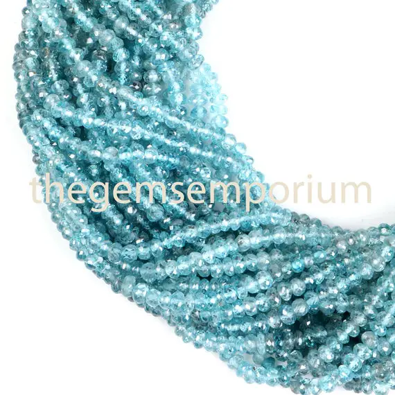 Blue Zircon Faceted Rondelle Beads, Blue Zircon Faceted Beads, Blue Zircon Rondelle Beads, Blue Zircon Beads, Blue Zircon, Zircon Beads