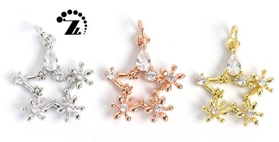 Brass Star Charms,satr Pendant,zircon Charms Pendant,gold Plated,findings,connector,charm,brass,copper,gold Star,16x20mm