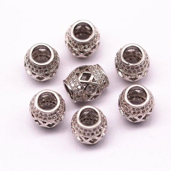 Silver Plated Micro Pave Zircon Cylinder Shape Charm Size 9x11mm Sold Per Piece