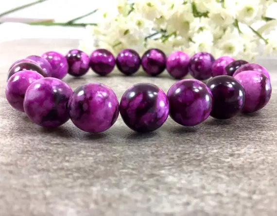 Purple Sugilite Beaded Bracelet Handmade 10mm Stretchy String Bracelet Healing Anxiety Relief Spiritual Balancing Calming Gift For Women