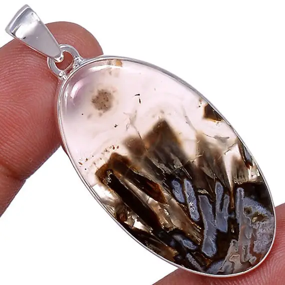 Sale, Very Beautiful Montana Agate Necklace, One Of A Kind, Abstract Stone, 925 Silver