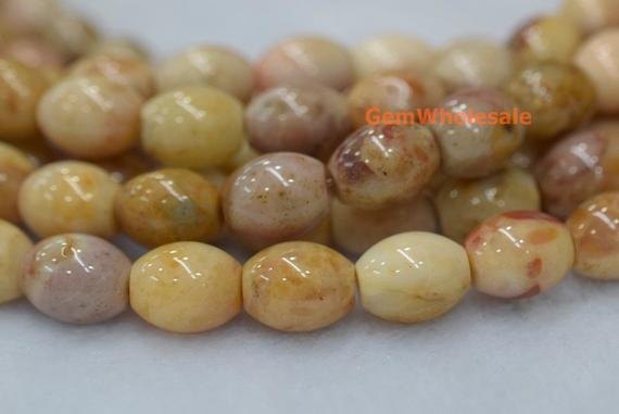 15.5" 8x10mm Morocco Agate Olive Beads, Morocco Agate Rice Beads, Semi-precious Stone, Yellow Diy Beads, 8x10mm Barrel Beads