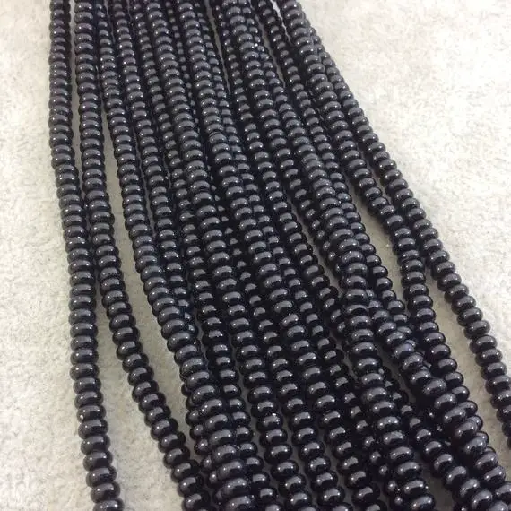 Black Agate Rondelle Beads - 2mm X 4mm Smooth