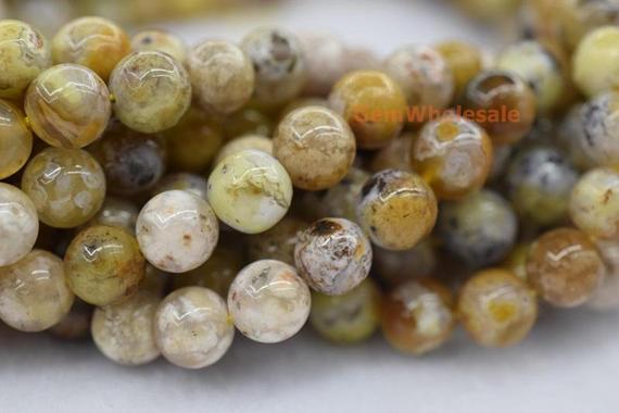 15.5“ 10mm Natural Yellow Red Flower Agate Round Beads, Yellow Brown Semi-precious Stone, Nature Agate Beads, Multi Color Agate Fm