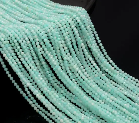 2mm Light Blue Amazonite Gemstone Grade Aaa Micro Faceted Round Beads 15.5 Inch Bulk Lot 1,2,6,12 And 50 (80010211-a192)