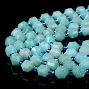 Shop Amazonite Faceted Beads! 8MM Natural Peruvian Amazonite Gemstone Grade AAA Faceted Prism Double Point Cut Loose Beads (D30) | Natural genuine faceted Amazonite beads for beading and jewelry making.  #jewelry #beads #beadedjewelry #diyjewelry #jewelrymaking #beadstore #beading #affiliate #ad