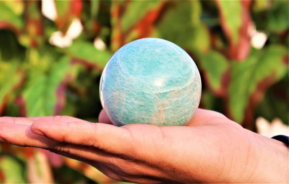 70mm Aqua Amazonite Crystal Sphere - Chakra Balancing, Reiki Charged Home Décor For Meditation & Anxiety Relief, Unique Spiritual Gift