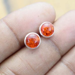 Shop Amber Earrings! Lab Yellow Amber 925 Sterling Silver Gemstone Round Stud Earring | Natural genuine Amber earrings. Buy crystal jewelry, handmade handcrafted artisan jewelry for women.  Unique handmade gift ideas. #jewelry #beadedearrings #beadedjewelry #gift #shopping #handmadejewelry #fashion #style #product #earrings #affiliate #ad