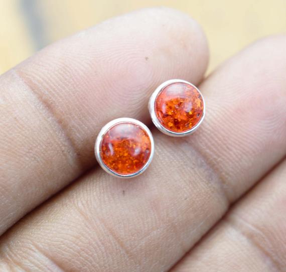 Lab Yellow Amber 925 Sterling Silver Gemstone Round Stud Earring