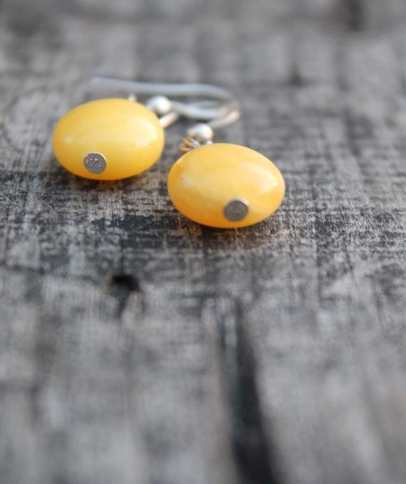 Amber Earrings / Yellow Natural Amber / Mellow Yellow / Modern Style Jewelry / Delicate Simple Earrings / Natural Beauty / Real Amber
