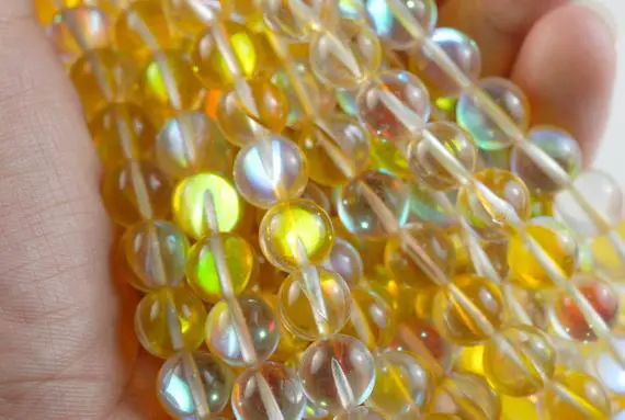 6mm Mystic Aura Quartz Titanium Bi Amber Yellow Round Loose Beads 15.5 Inch Full Strand Lot 1,2,6,12 And 50 (90183967-361)