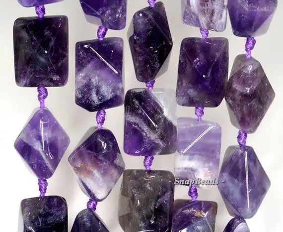 18x12mm Amethyst Gemstone Purple Faceted Bicone Rectangle Loose Beads 7.5 Inch Half Strand (90144614-260)