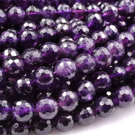 Rare Natural Black Purple Amethyst Faceted 8mm 10mm Round Beads Genuine Real Amethyst Gemstone Beads 15.5" Strand