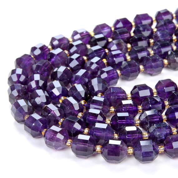 Natural Amethyst Gemstone Grade Aaa Faceted Prism Double Point Cut 8mm 10mm Loose Beads (d38)