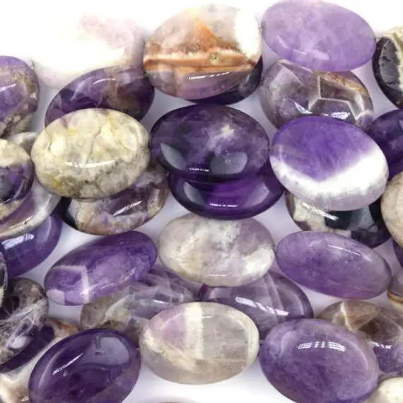 20mm Natural Amethyst Flat Oval Beads 15.5" Strand