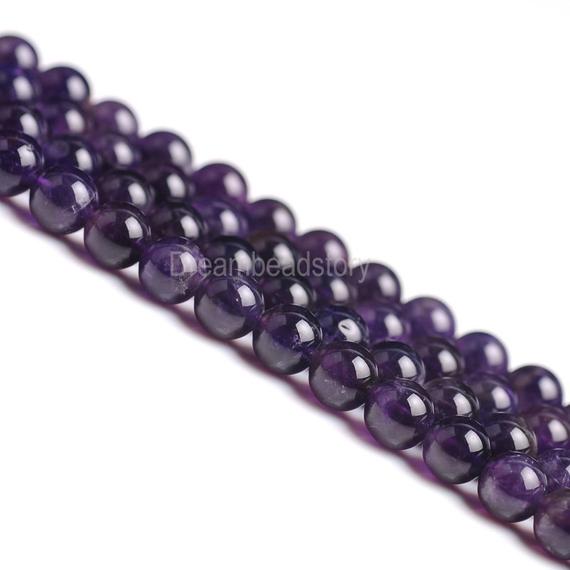 Dark Purple Amethyst Loose Beads, 6 8 10mm Smooth Natural Amethyst Beads, Full Strand Healing Gemstone Beads To Make Diy Jewelry